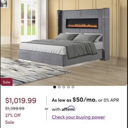 KING GREY FIRE PLACE BED