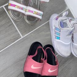 Girls Three Pairs Of Shoes Sneakers Sandals Adidas Nike Juicy