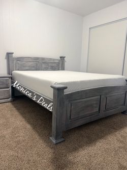 Queen Solid Wood Bed With Memory Foam Mattress $580
