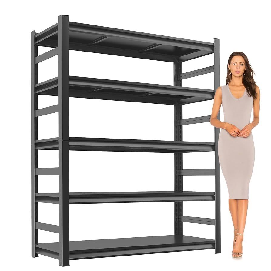 Metal Garage Shelving Unit, Heavy Duty 5-Tier Adjustable Storage Rack, Steel Shelving, 3000 lbs Capacity, Industrial Shelves for Heavy Tools and Equip