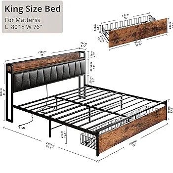 King Size Bed Frame With 2 Drawers