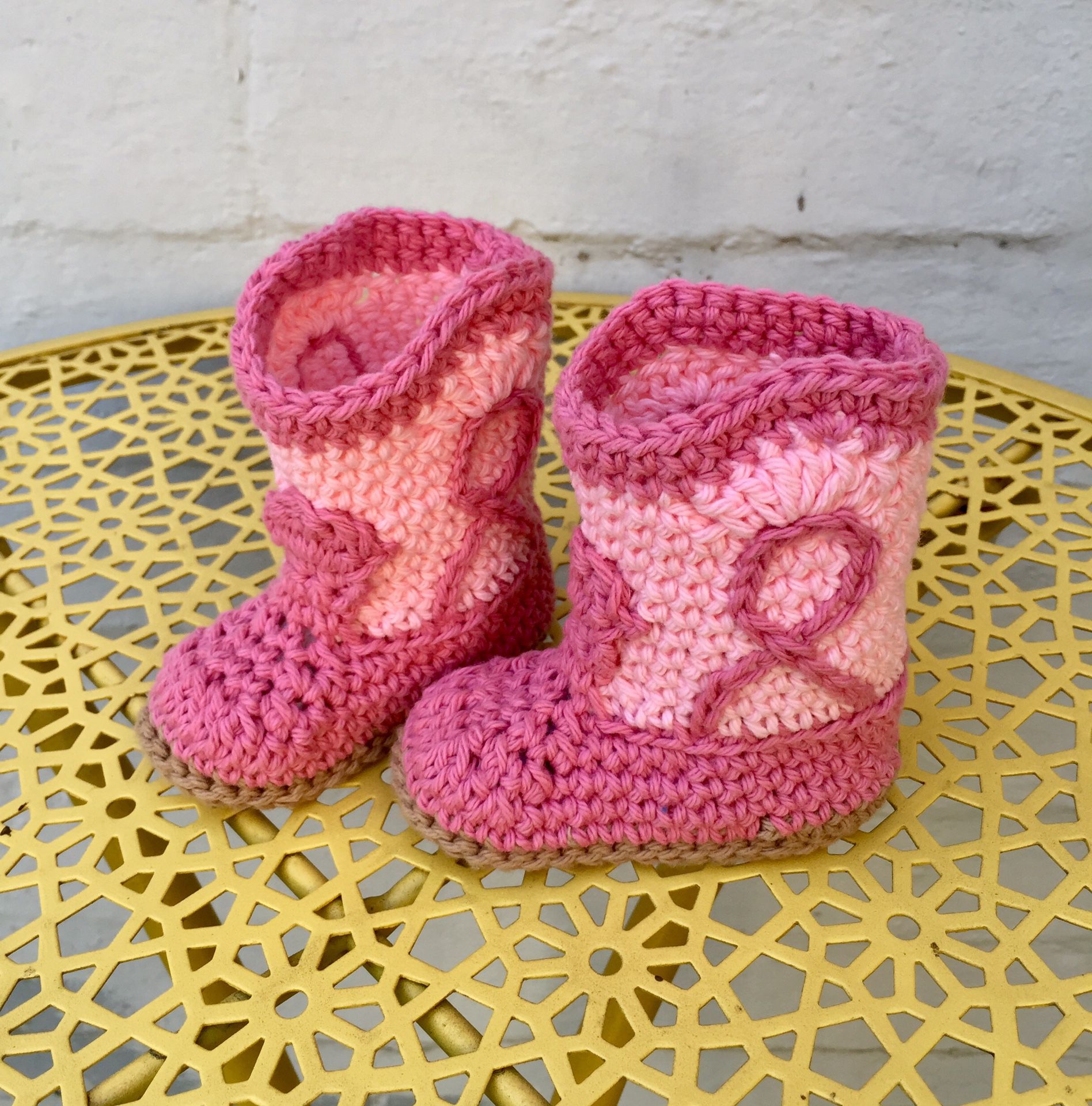 Pink Crochet Cowboy Boot Baby Booties - Medium | 12 Months - New with Box