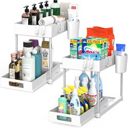 Under Sink Organizers and Storage 2 Pack 2-Tier Multi-purpose Organizers White