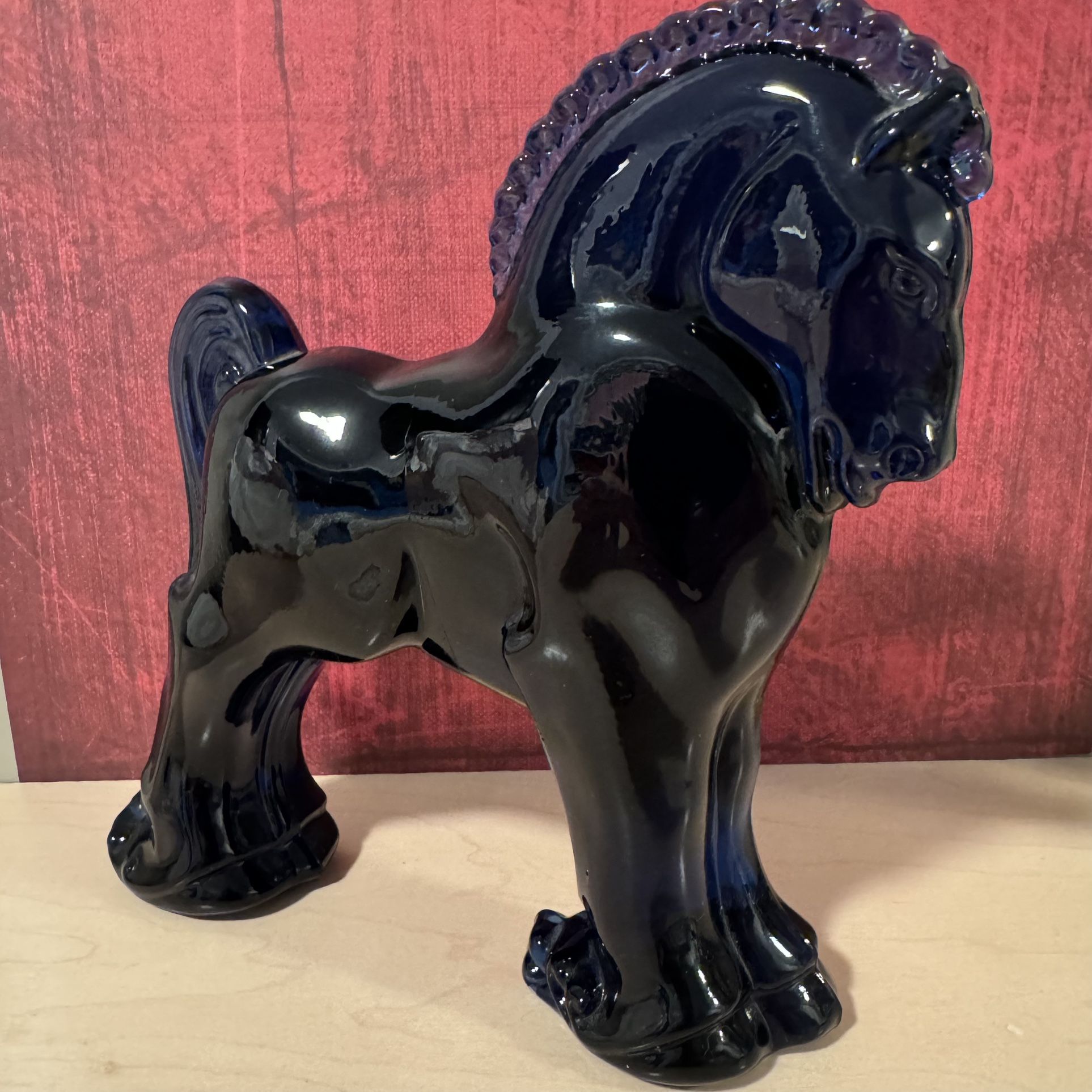 Cobalt Blue Mosser Glass Clydesdale Horse