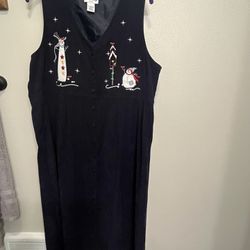 Women’s Breckenridge Dark Blue Jumper Dress With Embroidered Snowmen