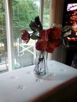 Crystal etched floral vase 16" tall