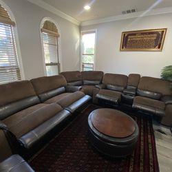 Reclining Leather And Fabric Sofa 