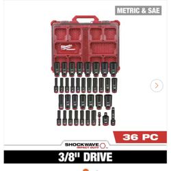 Milwaukee SHOCKWAVE Impact-Duty 3/8 in. Drive Metric and SAE Deep Well Impact PACKOUT Socket Set (36- Piece)