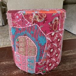 Boho Vintage  Embroidered Patchwork  Pouf Ottoman Foot Stool  One Of A Kind 