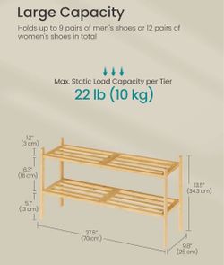 SONGMICS Bamboo Shoe Rack 2-Tier Stackable Organizer for 9-12 Pairs - Bamboo