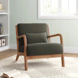 BNIB (Set of 2) - 26" Wide Mid Century Upholstered Solid Wood Accent Chair with an Extra Pillow