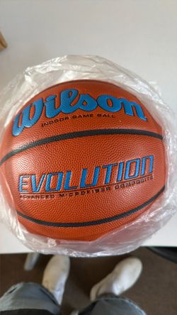 Wilson Evolution Indoor basketball size 7 light blue font