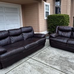 Comfy Real Leather Couch/Sofa + Loveseat | FREE DELIVERY