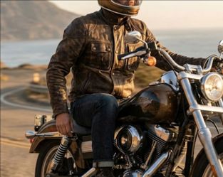 Carbon 2 Cobalt Mens XL Distressed Brown Goat Leather Cafe Racer Moto Jacket
