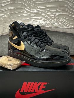 Air Jordan 1 Black Gold Patent Leather Sneakers
