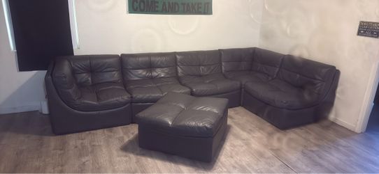 Dark gray Leather Sectional Sofa with Ottoman
