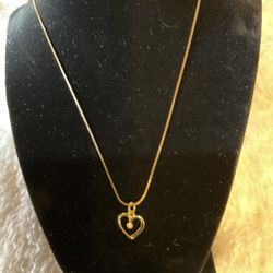 Gold Necklace With Heart Pendant With A Fresh Water Pearl 