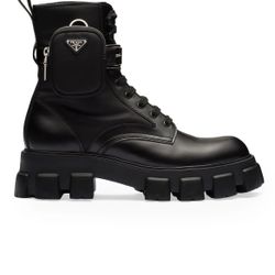Prada Monolith Brushed Leather and Re-Nylon Boots with Pouch