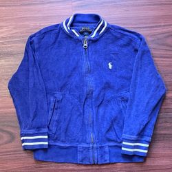 Polo Ralph Lauren Jacket Boys Blue Varsity Full Zip Pony Logo Cuff