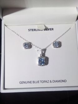 Sterling Silver Topaz Necklace Earrings Set