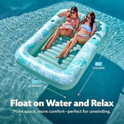 New Inflatable Tanning Pool Lounger Float For Adults, Cyan White XL 85" X 57"