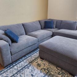 Modular Grey Couch With Ottoman