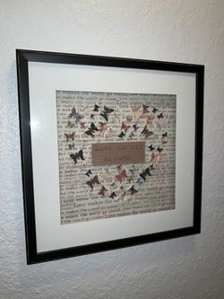 Butterfly Heart 'Love is all around' and 'Love makes the world go round' Design Framed 16in x 16in