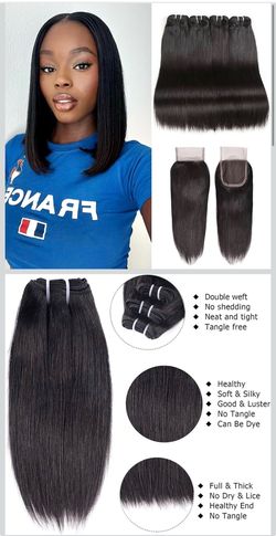 🔥Brand new 🔥 Straight bundles with Closure Human Hair 10 10 10 10+10 Inch human hair bundles with Closure Straight 12A Brazilian 100% Unprocessed Vi
