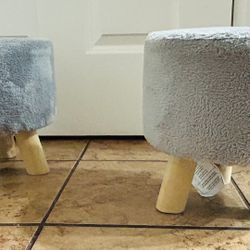 Pair Of Gray Fuzzy Stools.