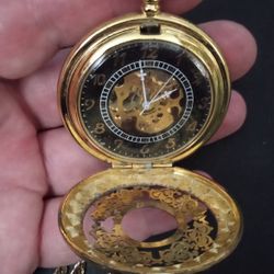 1928 Ornate Gold Tone Pocket Watch On Chain