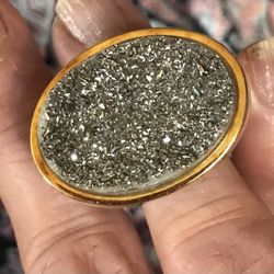 Gorgeous Unique Large 14k Gold Silver Druzy Ring.