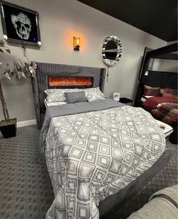 Fireplace luxury style bedframe, $54 and no credit needed🔥🔥