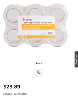 Staples® Lightweight Moving & Storage Packing Tape, 1.88" x 109 yds., Clear, 6/Pack