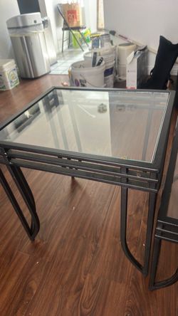 3 Piece Glass Top Metal Side Tables