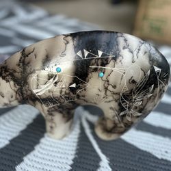Horsehair Pottery Bear With Turquoise Inlay