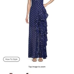 Betsy & Adam’s Full Metallic Ruffle Slit Neck Gown Size 6. 