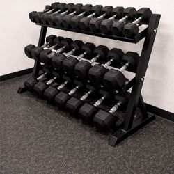 CAP Branded Rubber Hex Dumbbells 5-75 lbs Set with Commercial Grade Heavy Rack