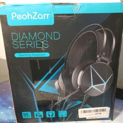New Peohzarr Headphones W/ Noise Canceling Microphone and Surround Sound, Gaming Headset W/ Removable Cat Ears, LED Lights, Compatible W/ PC, Xbox One