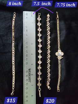 18K Tri, White and Yellow Gold Bracelets 7-8 in