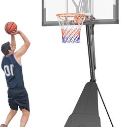 LotFun Basketball Hoop Outdoor with 33/44 Inch Shatterproof Backboard, 5-10ft Stepless Regulation Crank Adjust Basketball Goal System for Youth/Teens/
