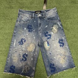 Getn’ $tr8 Cash “M¥ Art is my Hu$tl£” Denim Shorts 