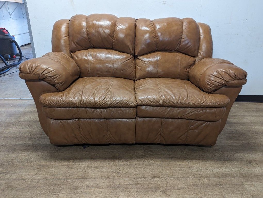 Light Brown Genuine Leather Recliner Loveseat