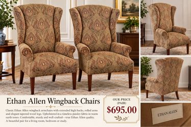 Ethan Allen Wingback Chairs – Pair