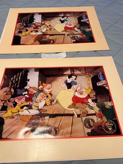 😀Two Disney Store Snow White Seven Dwarfs Lithographs 1994