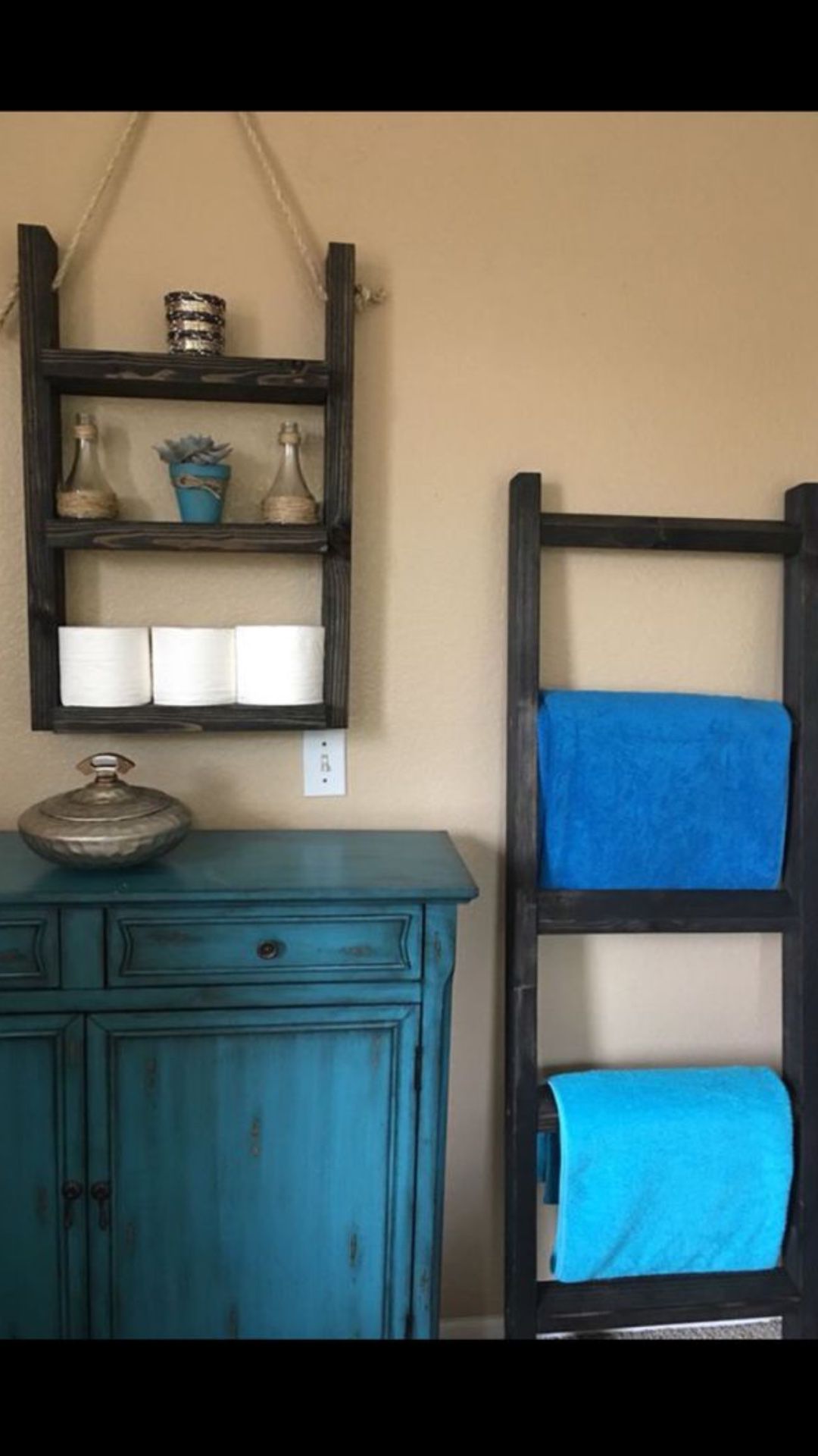 Rustic ladder shelf & blanket / towel ladder set