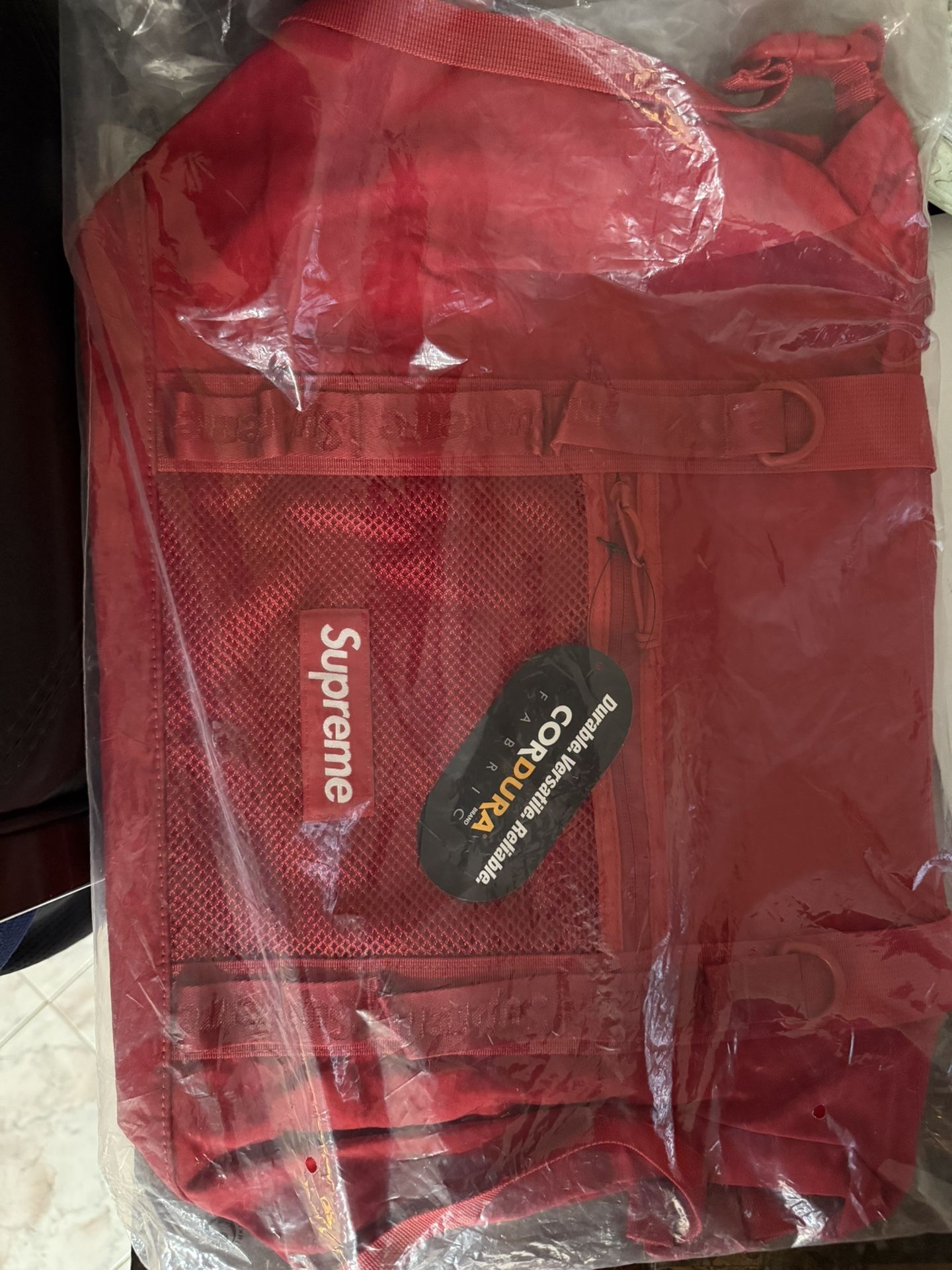 Red Supreme Zip Up Tote Bag