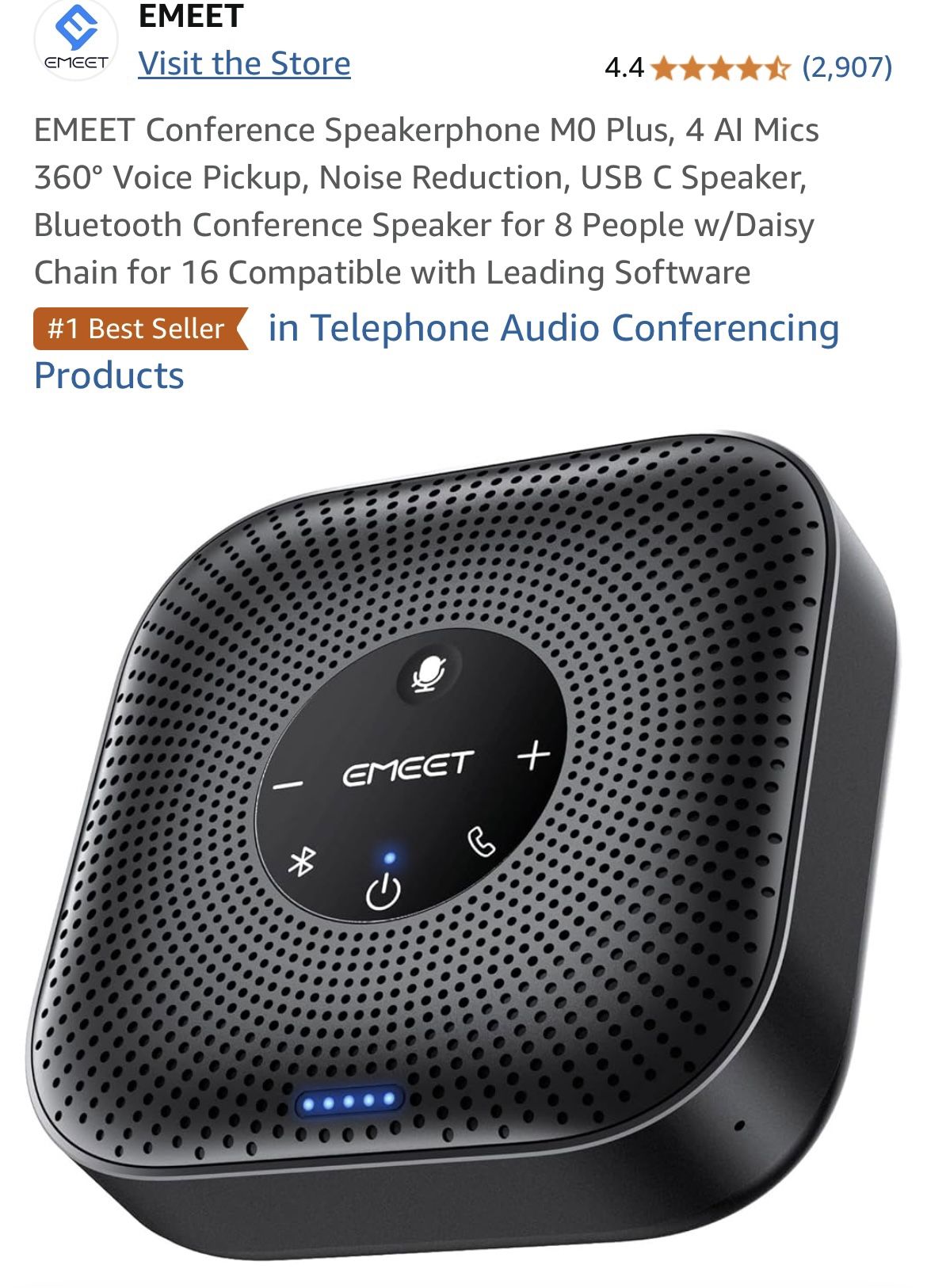 EMEET Conference Speakerphone M0 Plus, 4 AI Mics 360° Voice Pickup, Noise Reduction, USB C Speaker, Bluetooth Conference Speaker for 8 People w/Daisy