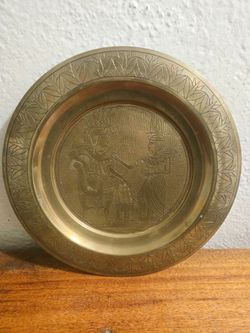 Vintage Solid Brass Egyptian Design Tray Plate