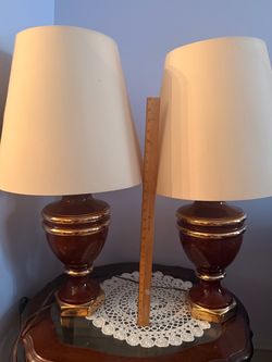 Vintage Cerámica Yapaunchi Table Lamps – Pair – Hand Decorated 24K Gold