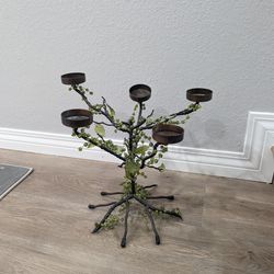 Crate and Barrel Glass Beads Candle Metal Holder Candelabra Tree Shaped